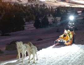 Promenade nocturne en chiens de traîneau près d'Ax-les-Thermes